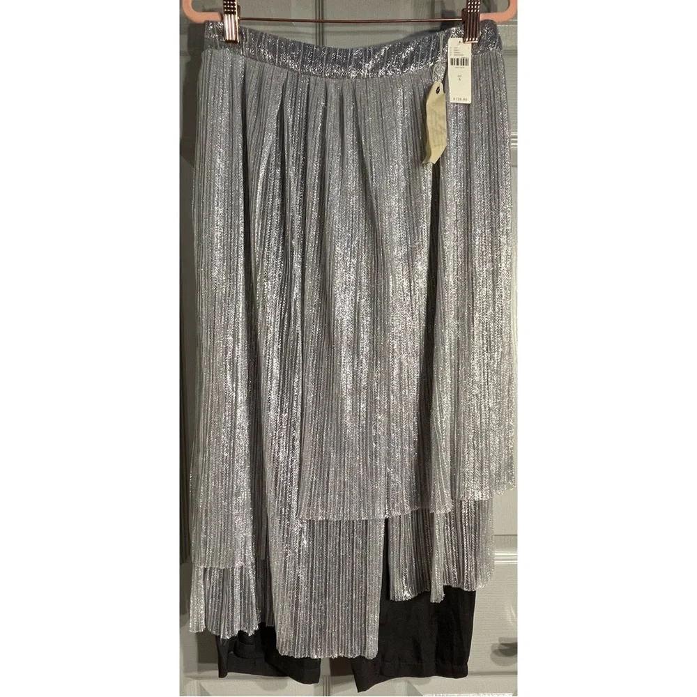 Anthropologie Maeve Metallic Silver Skirted Pants NWT Size 6 (Small) - Picture 3 of 13